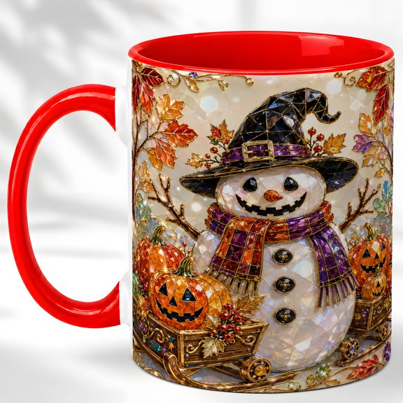 Witch Snowman Coffee Mug, Halloween Pumpkin Mug, Ceramic Cup
