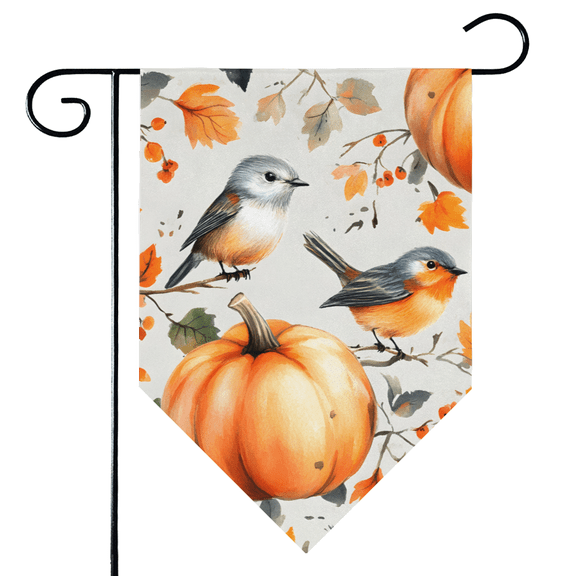 Fall Garden Flag, Double Sided Pumpkin & Bird Print Outdoor Flag, 12 X 18 In Weatherproof Yard Flag for Autumn Porch, Thanksgiving & Harvest Decor