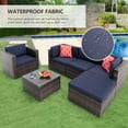 thumbnail image 3 of iRerts 6 Pieces Outdoor Sectional Sofa Patio Furniture Sets, Wicker Rattan Outdoor Patio Conversation Sets with 2 Pillows and Coffee Table, Patio Sofa Sets for Backyard, Brown Wicker+Navy Blue Cushion, 3 of 8