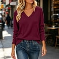 thumbnail image 4 of SBYOJLPB Women V-Neck Tops Long Sleeve Solid Color Fall Winter Knit Sweaters Casual Pullover Top, 4 of 9
