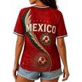 thumbnail image 4 of Mexico 2026 Soccer Cup Fan Jersey for Women, V-Neck Short Sleeve T-Shirt with Vintage Floral & Soccer Graphic Print, Breathable Casual Sports Tee Pullover Top, 1 PC Red L, 4 of 5
