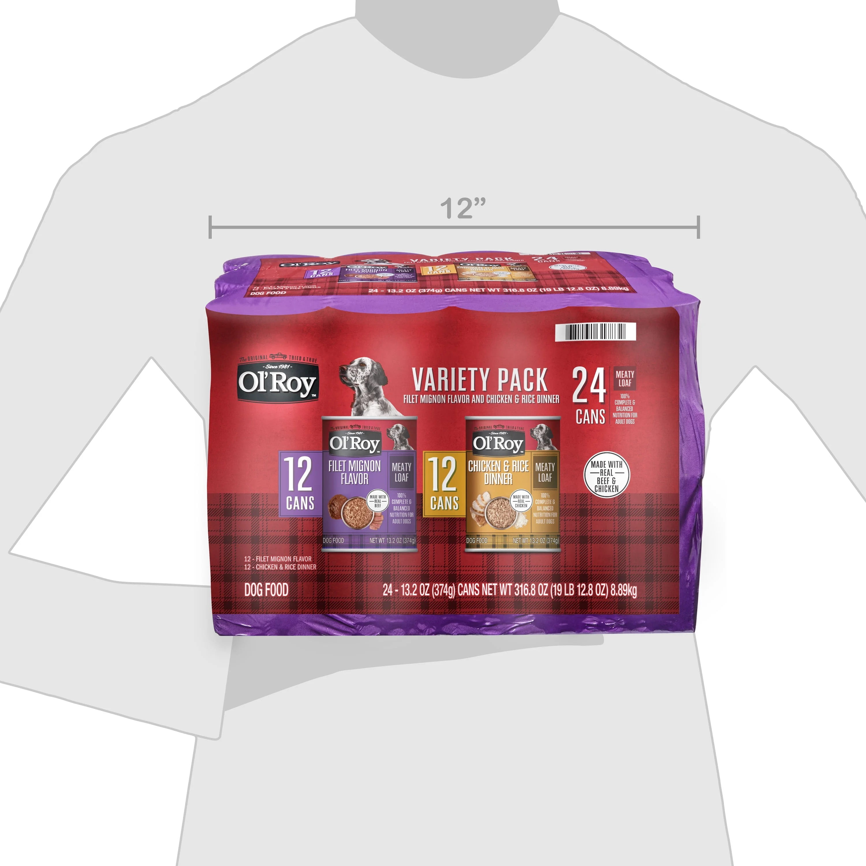 (15 pack) Ol' Roy Filet Mignon Flavor and Chicken and Rice Flavor Wet Dog Food Variety Pack, 13.2 oz Cans, 24 Pack