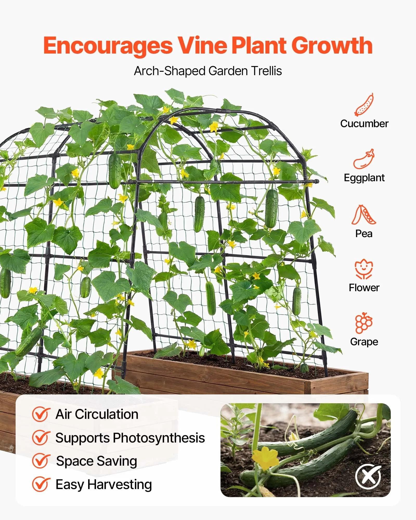 Cucumber Trellis, U-Shape Garden Trellises for Raised Bed, Metal Arch Plant Support for Vine, Climbing Plants Outdoor, Peas, Beans, Zucchini, Tomato, Squash, Flower