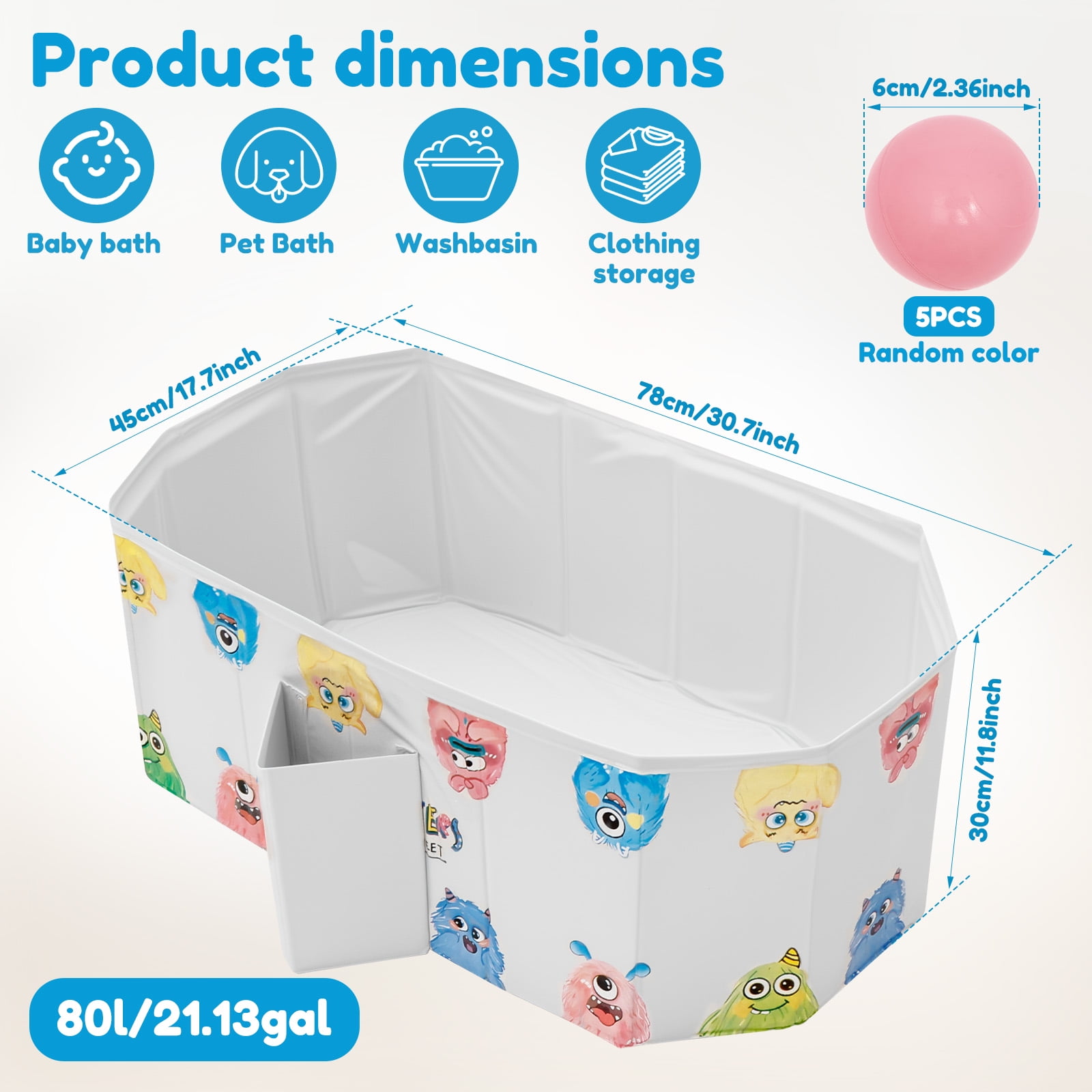 Austok Foldable Bathtub for Children Multifunctional Portable Bath Tub Large Toddler Bath for Age 0-8 All in One Design with Drain Plug