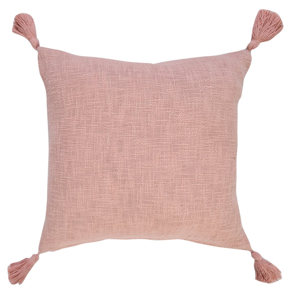 LR Home Ox Bay Hand-Woven Pink Solid All-Natural Cotton Pillow Cover