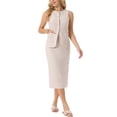 thumbnail image 2 of Conjunto de falda de 2 piezas de verano para mujer, conjunto de trabajo empresarial, chaleco sin mangas con botones y falda lápiz en color beige, 2 of 6