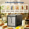 thumbnail image 5 of YSSOA Stainless Steel 2 Slice Toaster, 6 Browning Setting and Bagel/Defrost/Cancel Functions, Retro Compact Oven, Extra Wide Slot, Removable Crumb Tray, Black, 5 of 7