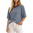 thumbnail image 2 of Maplenight Striped T Shirts for Women Crew Neck Half Sleeve Tee Shirts Relaxed Fit Casual Weekend Walk Lightweight Basic Tops, 2 of 5