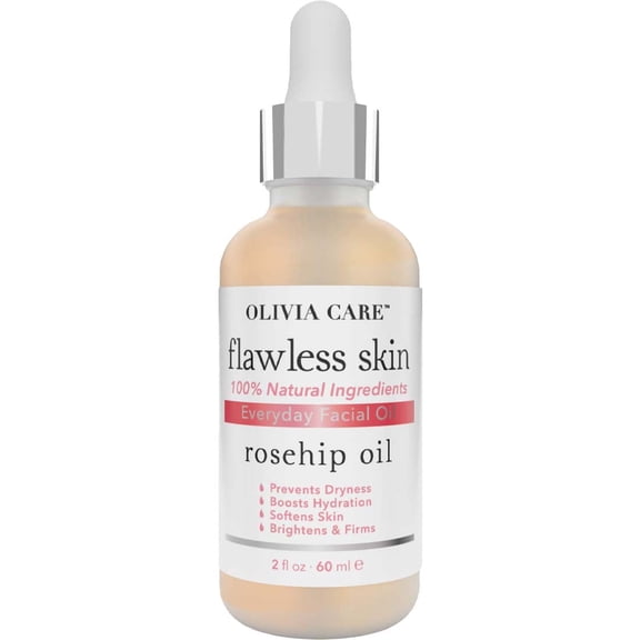 Rosehip Everyday Facial Oil Flawless Skin By Olivia Care – 100% Natural Ingredients. Moisturizes, Hydrates, Brightens & Softens Skin. Promotes Elasticity & Anti-Aging. 2 fl oz