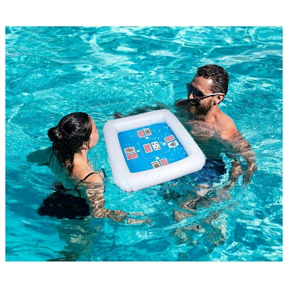 Zone Tech Inflatable Game Table with Waterproof , Floating Table for Pool for Adults, Family, Party, Beach Game Station Set Blue/White Table and Waterproof Cards