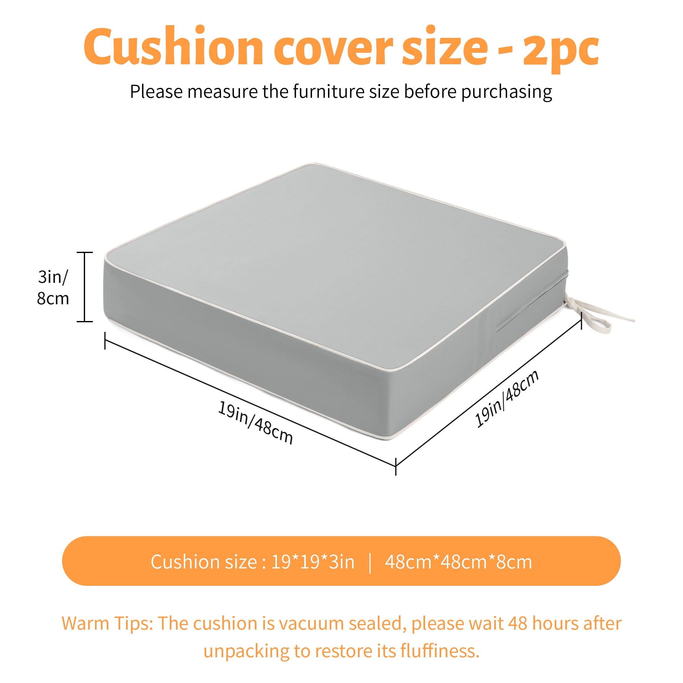 ROFIELTY 2-Pack Outdoor Chair Cushions 19x19, Waterproof & UV Resistant Patio Seat Pads with Removable Washable Cover, 3 Inch Thick All-Weather Cushions for Wicker Furniture, Gray