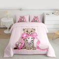 thumbnail image 2 of Homewish Teens Cartoon Bow Knot Leopard Bedding Comforter Set 2pcs,Kawaii Jungle Animal Twin Comforter Sets Microfiber,Pink Brown Breathable Bedding Set,Lightweight Room Decor,Reversible, 2 of 8