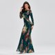 thumbnail image 2 of Vestido de noche elegante de primavera y otoño elástico de talla grande con cintura alta, manga larga, cuello redondo, sin espalda y con lentejuelas y cola de pez para mujer, 2 of 6
