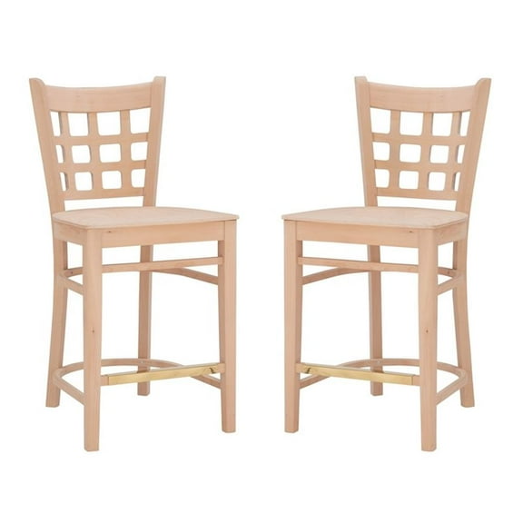 Linon Flint Set of 2 Lattice Back Counter Stools in Unfinished Natural Wood