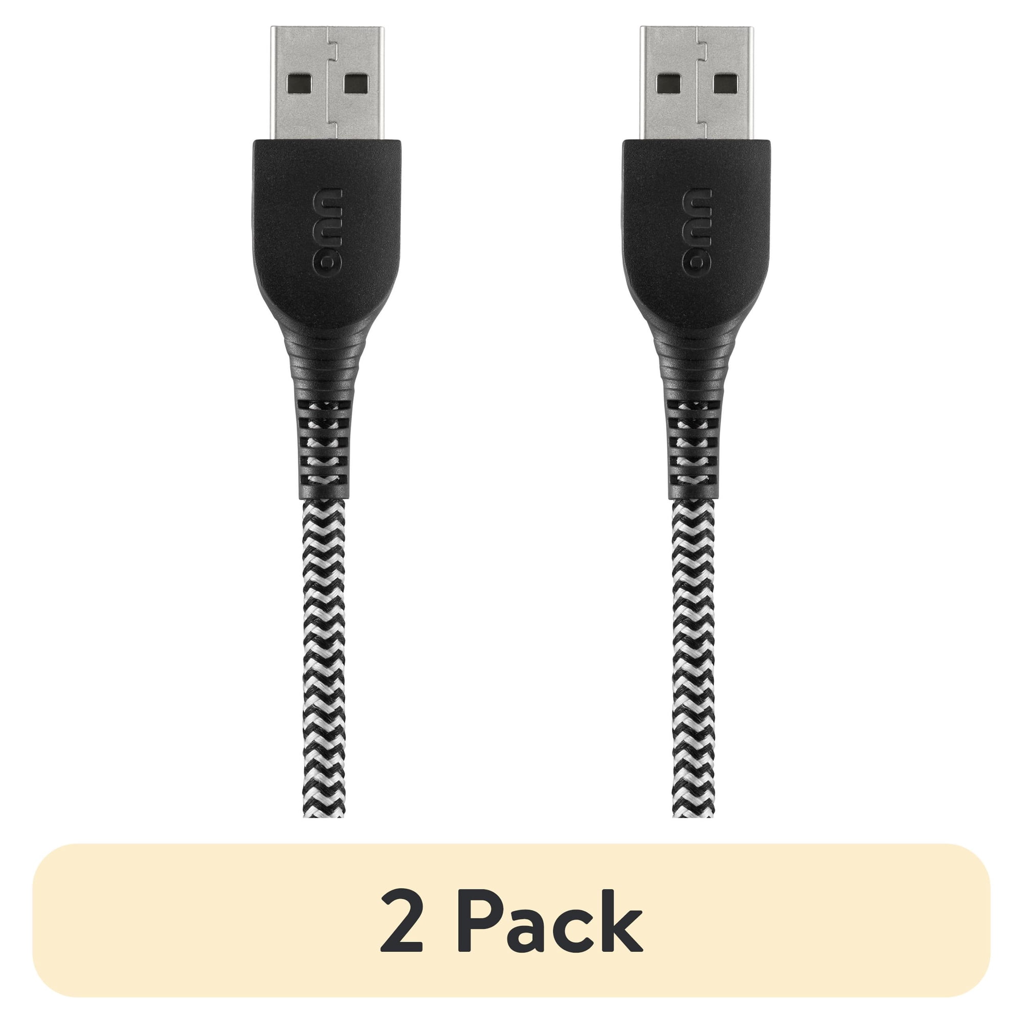 (2 pack) onn 6ft MFI Certified Lightning to USB-A Braided Charging Cable - Black