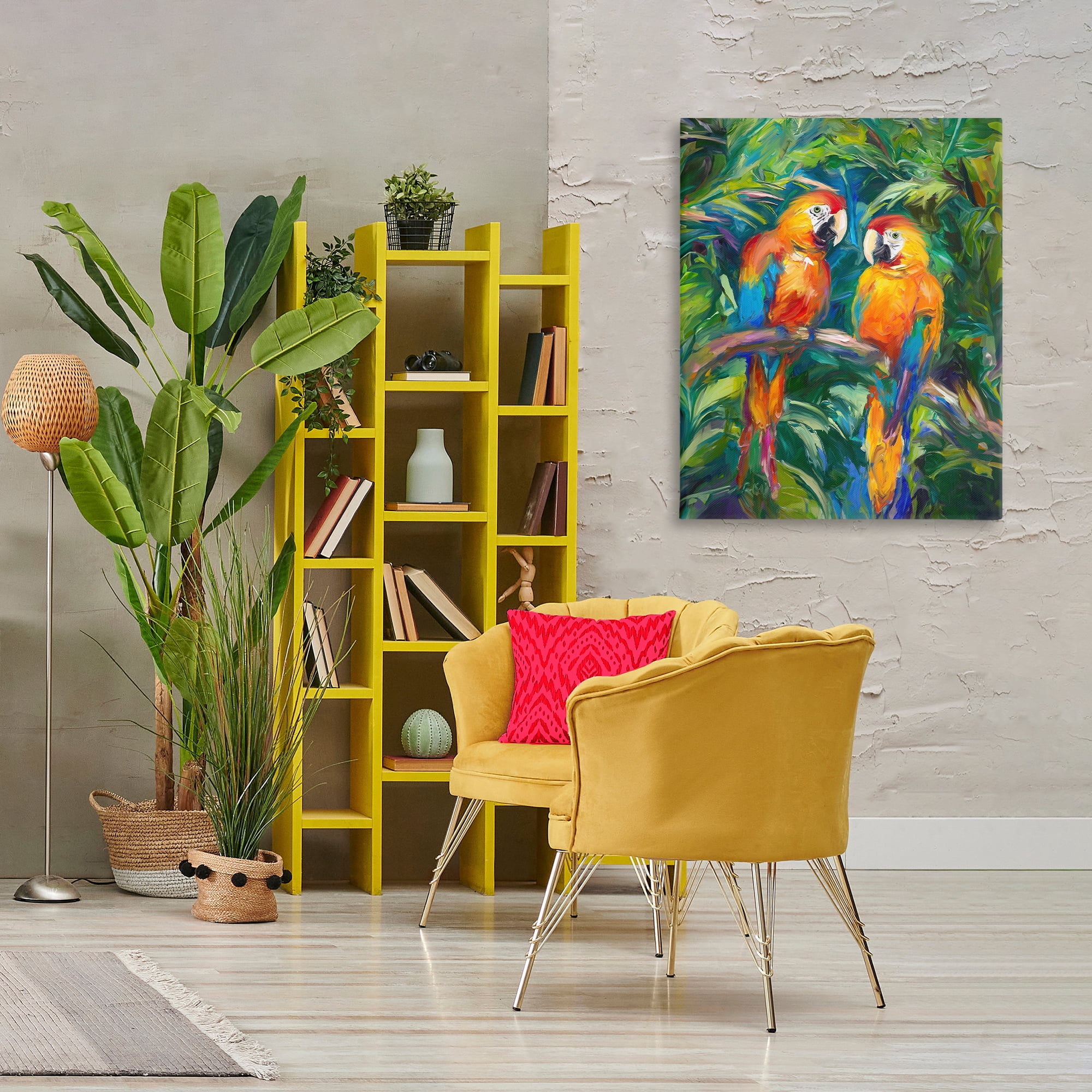 Stupell Industries Rainforest Parrot Branch Animals & Insects Painting Gallery Wrapped Canvas Art Print Wall Art, 30 x 40