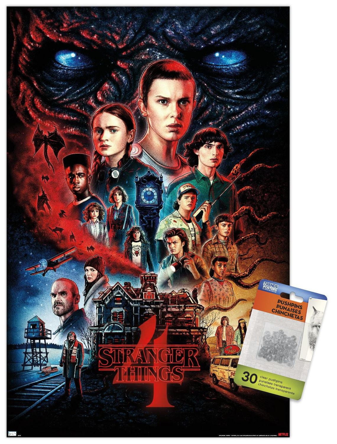 Netflix Stranger Things: Season 4 – One Sheet 22.375" x 34" Wall Poster with Beechwood Magnetic Frame, by Trends International
