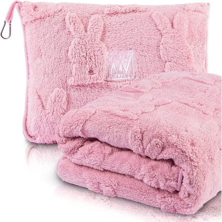 Travel Blanket for Airplane, - Soft Throw Blanket for - Pillow for Girls, Boys with Backpack Clip, Luggage Sleeve