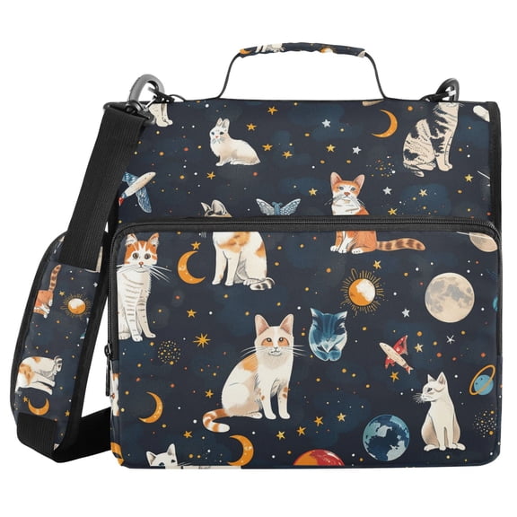 3 Ring Zipper Binder with Shoulder Strap Waterproof Trapper Keeper 2 Inch D-Ring 500 Sheets Capacity Cat Butterfly in Space