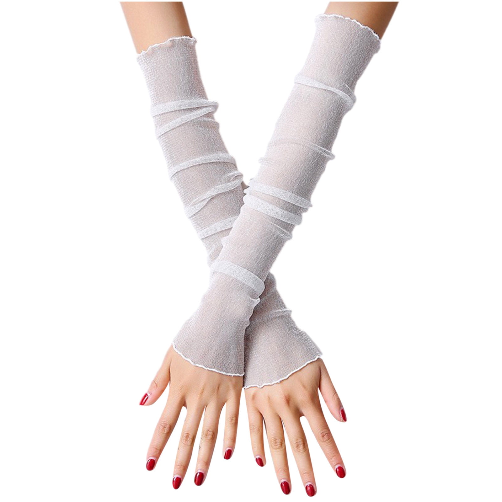 YWDJ 2022 Womens Summer Lace Arm Sleeves Gold Silver Silk Sun