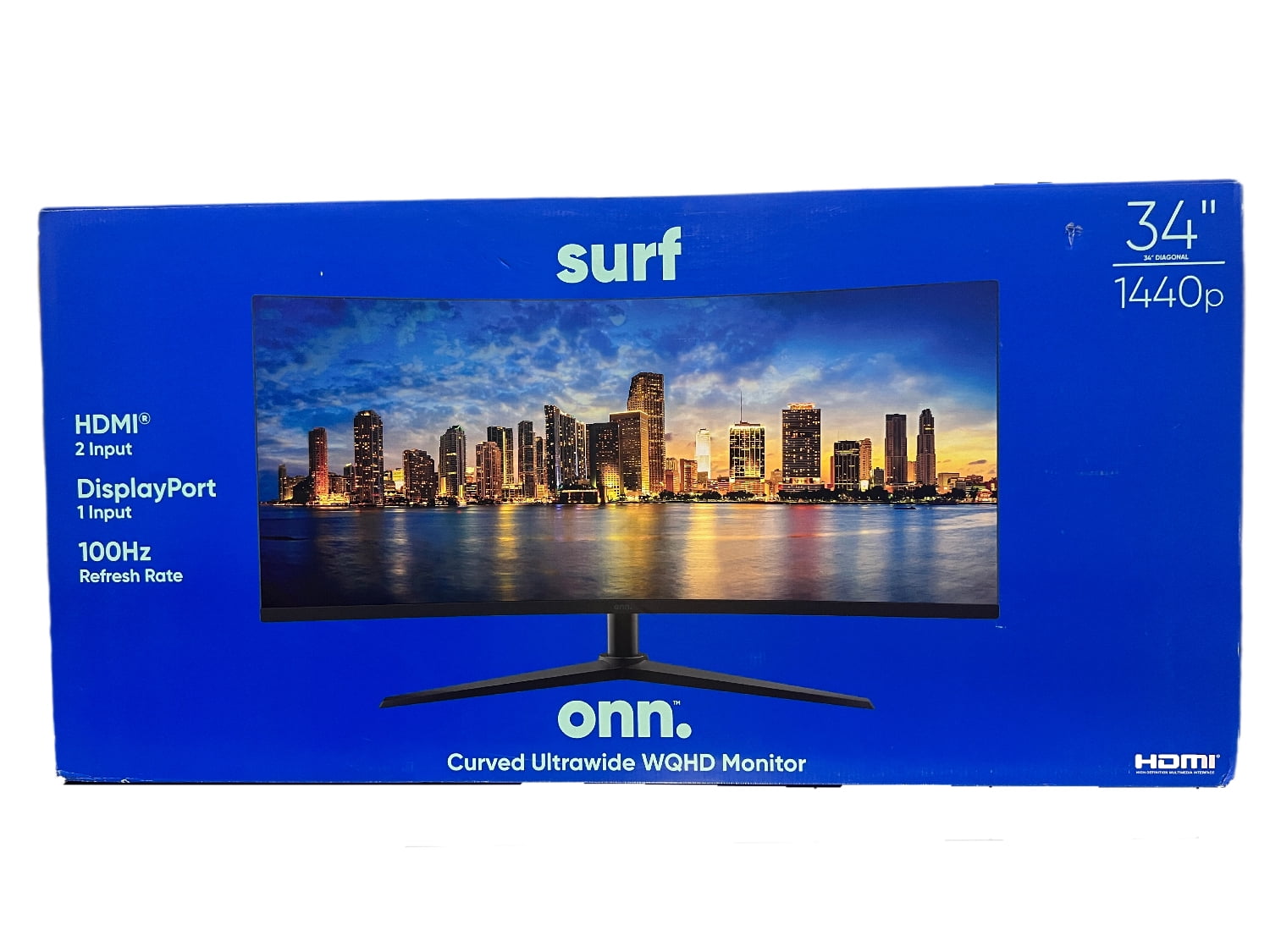 onn 34" Curved Ultrawide WQHD (3440 x 1440p) 120Hz Bezel-Less Office Monitor with Cable, Black