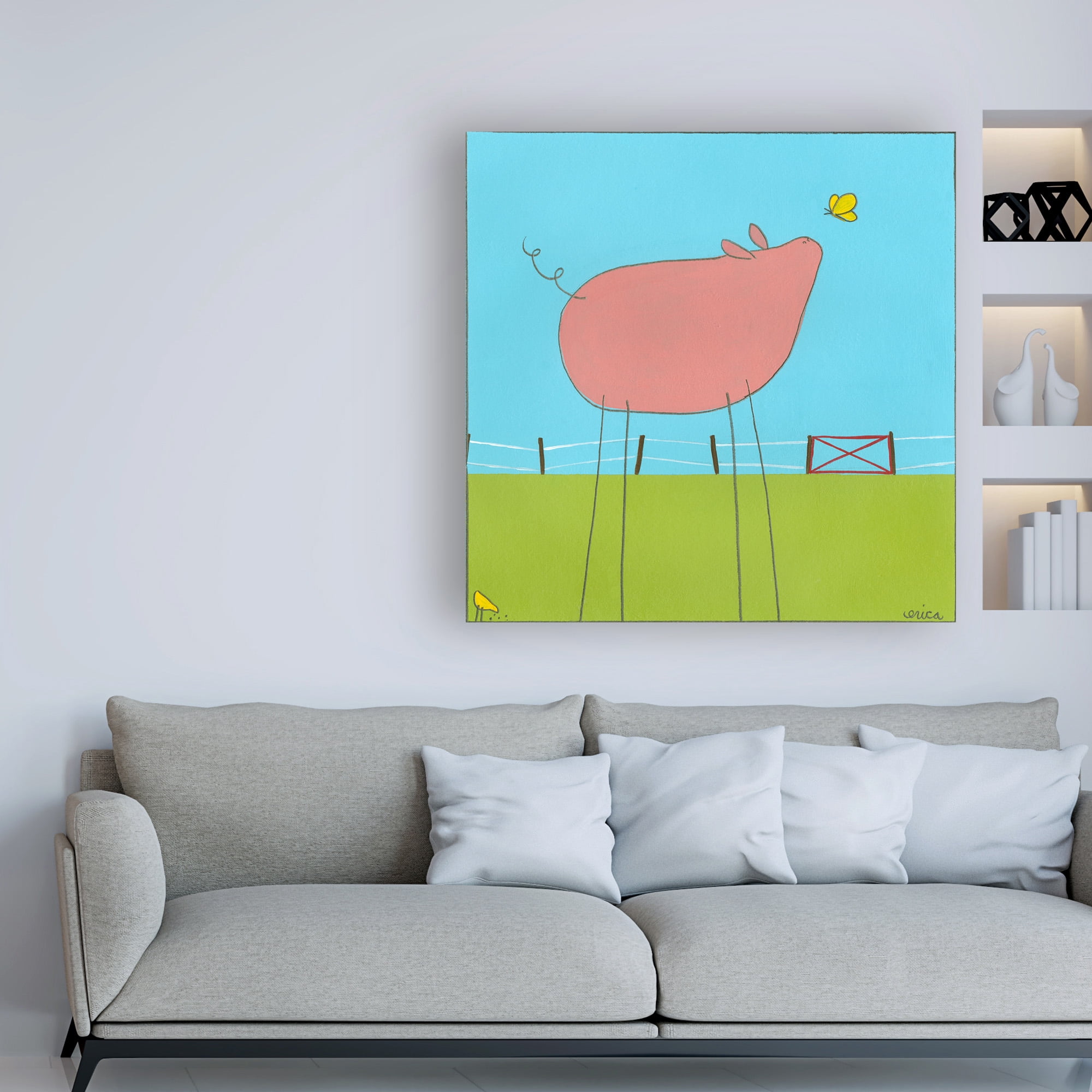 Trademark Fine Art 'Stick leg Pig I Childrens Art' Canvas Art by June Erica Vess
