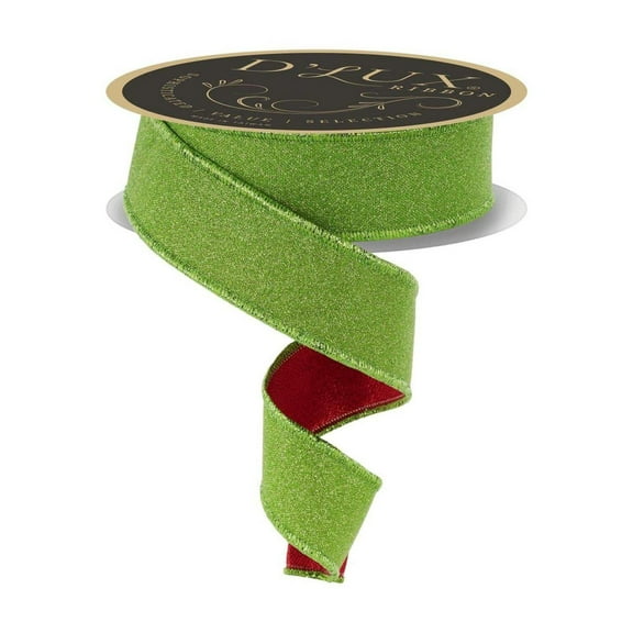 1.5" Fine Glitter Fused Back Ribbon: Fresh Green/Red (10 Yards)