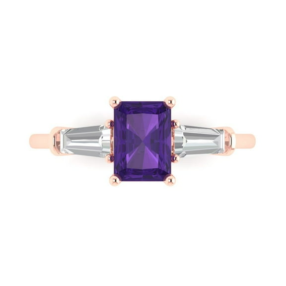 Three-Stone Engagement Ring for Women - 1.5ct Natural Amethyst in 18K Rose Gold Promise Ring
