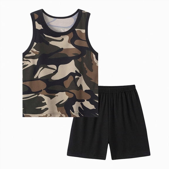 Leey-World Boys Outfit Sets Size 7-8 Toddler Boys 2-piece Tank Top and Shorts Set Summer Clothes Cotton Shirts and Shorts Kids Outfits(Brown,11-12 Years)