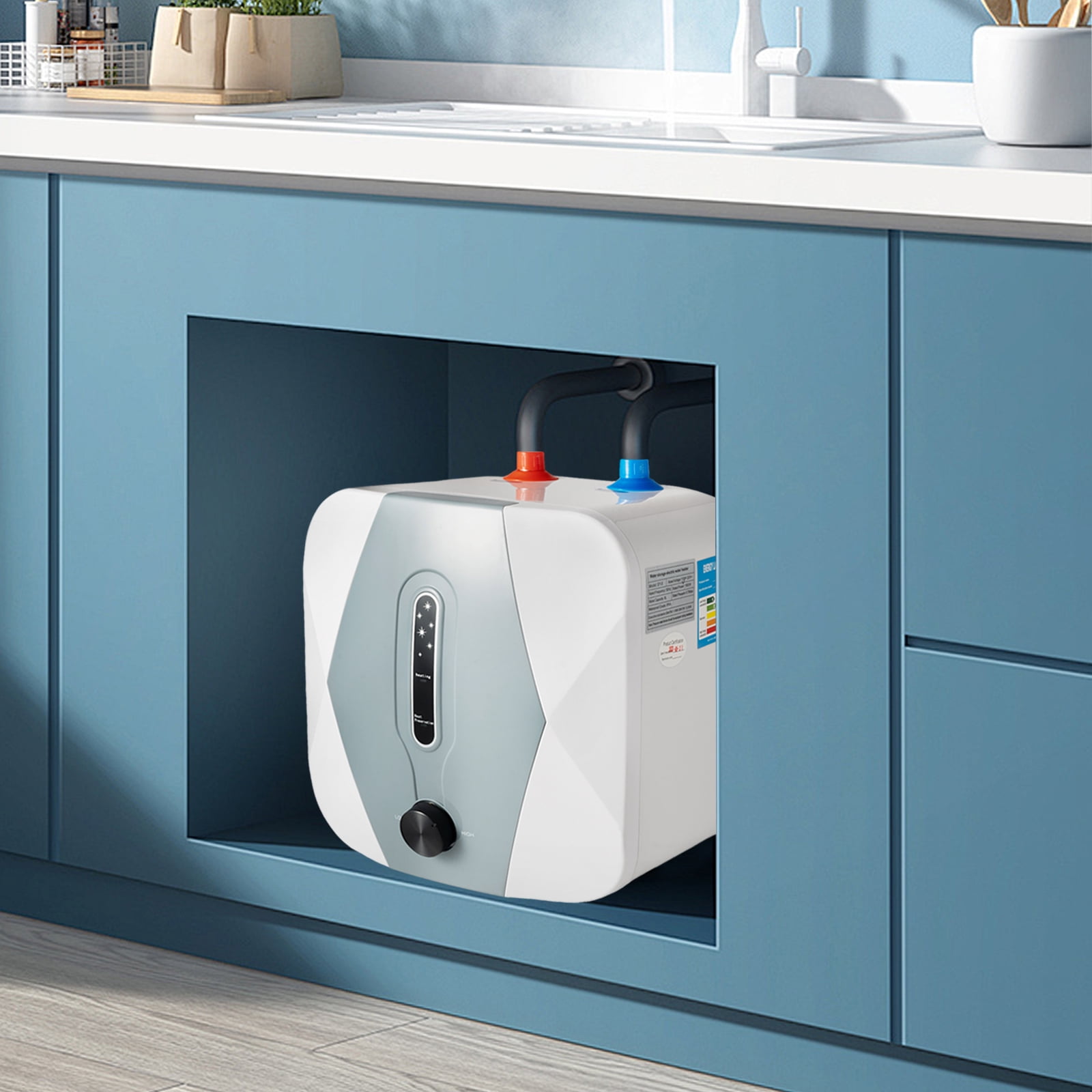 Mini 8L Electric Hot Water Heater Tankless Bathroom Heater 110V 1500W 75 ℃ Max Suitable for Installation in Small Residential Areas, Garages, Sinks