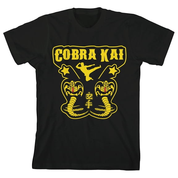 Cobra Kai Double Yellow Cobra Youth Boy's Black T-Shirt-Small