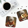thumbnail image 4 of Pofeuu Haystack Meditating Cat Print Coasters for Drinks, 4Pack PU Leather Coasters, Bar Drink Coasters for Tabletop Protection, Furniture from Damage-Square, 4 of 6
