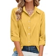 thumbnail image 4 of Miluxas Womens Button Down Shirts Casual Long Sleeve Blouses Lapel Dress Shirt Textured Work Tops Yellow, 4 of 7
