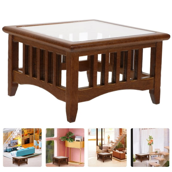 Soimiss Dollhouse Furniture Miniature Table Figurine Brown Wood for Collectors and Friends 1 Set