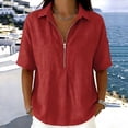 thumbnail image 4 of cfhntfmh Womens Tops Summer Half Sleeve Collared V Neck T-Shirts Zipper Loose Casual Workout Shirts Solid Color Clothes, 4 of 6