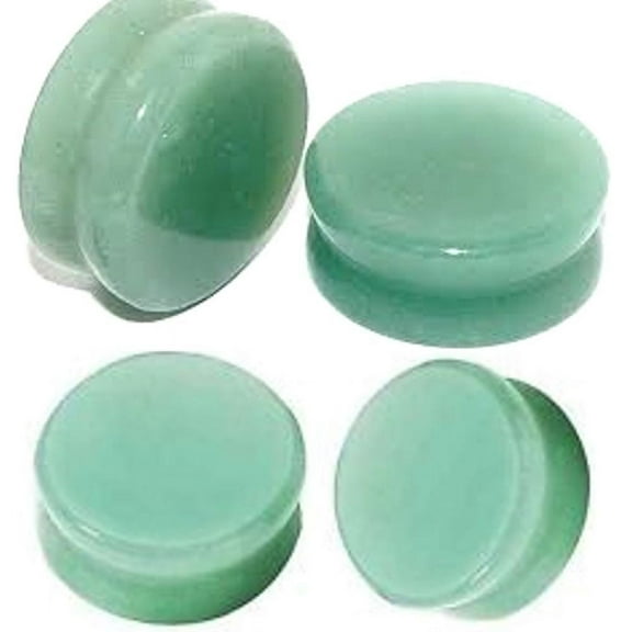 Jade Stone Organic Double-Sided Flare Gauges/Plugs/Tunnels 2g (6mm) 2 Piece (1 Pair) (A/30)
