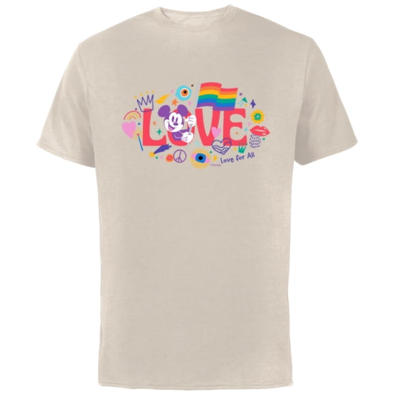 Disney Mickey Mouse Rainbow Pride Flag Love for All Doodles - Short Sleeve Cotton T-Shirt for Adults - Customized-Natural
