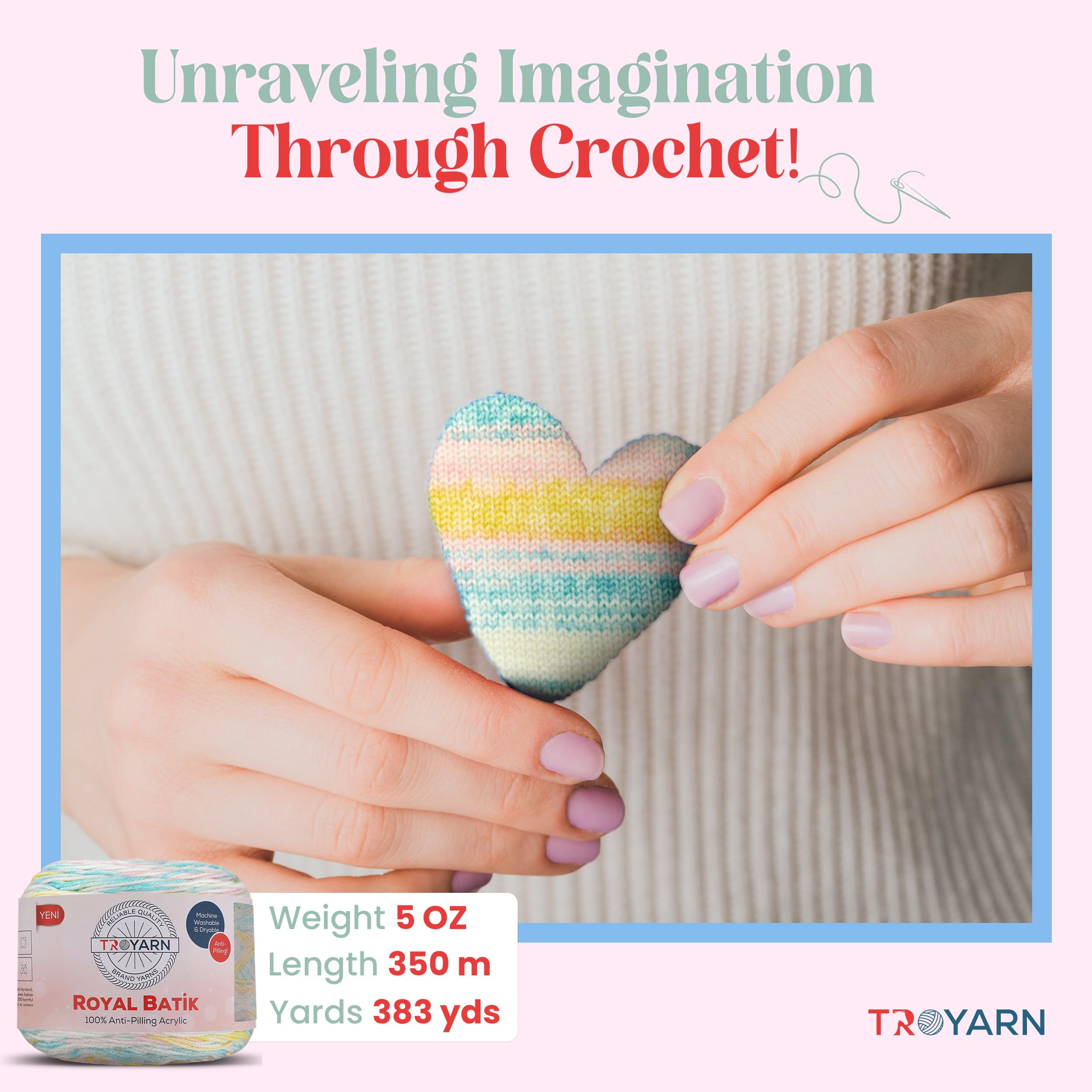 TROYARN Troyarn Royal Batik (1- Skeins Pack) Ombre Yarn with Rainbow Colors,Soft Yarn for Crocheting and Knitting%100 Anti-Pilling Acrylic 1x140 gr (1x383 yds) (10605)