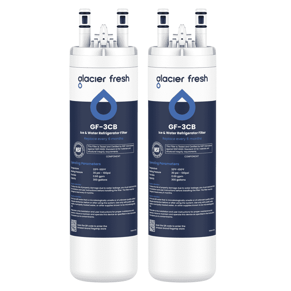 GLACIER FRESH WF3CB Refrigerator Water Filter Replacement for PureSource 3, 706465, WF425, PS3412266, AP4567491, 242017800 Refrigerator Water Filter, Pack of 2