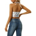 thumbnail image 3 of INSPIRE CHIC Women's Top Metallic Cropped Halter Neck Shiny Tank Top XS Silver, 3 of 5