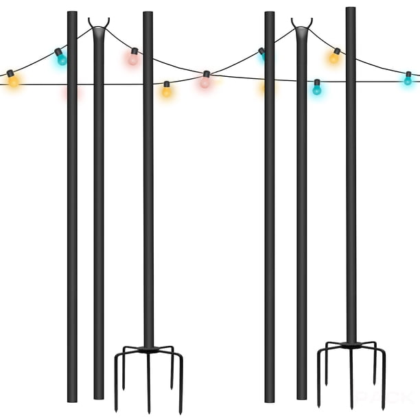 FICISOG 2 Pack String Light Poles 5 Prong Fork Backyard Outdoor Lights Pole Patio Lighting Stand