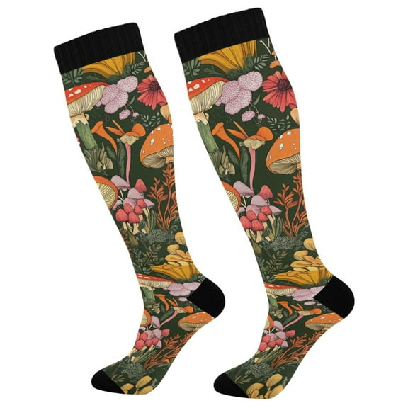 FORMRS Womens Knee High Socks Casual Long Thick Travel Daily Wear, 1 Pair, Colorful Mushroom