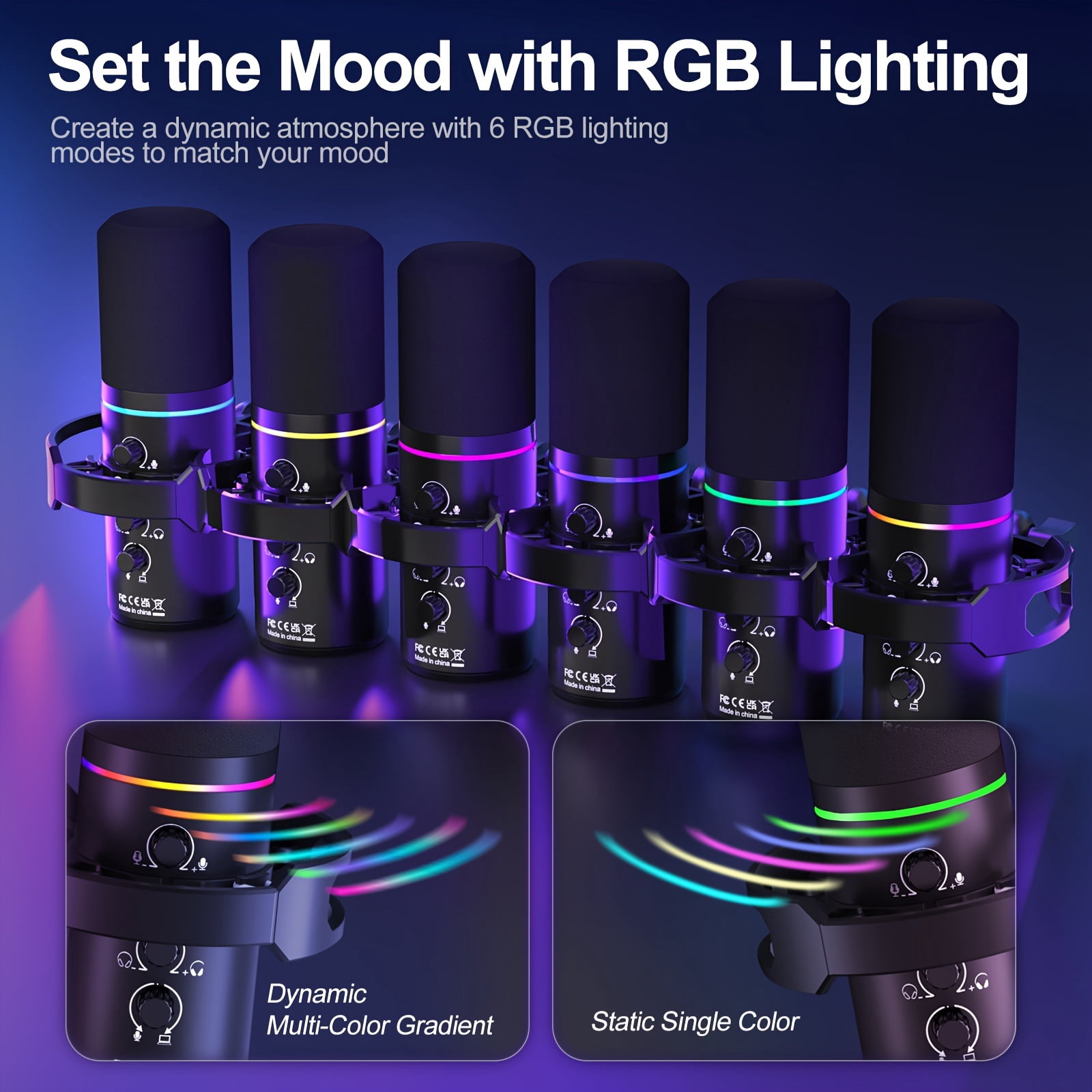 General  XLR/USB Dynamic Microphone Kit, RGB Podcast Mic with Software, Mute, Gain Knob, Volume Control, Boom Arm for Streaming, Gaming, Voice-Over, Recording- Black