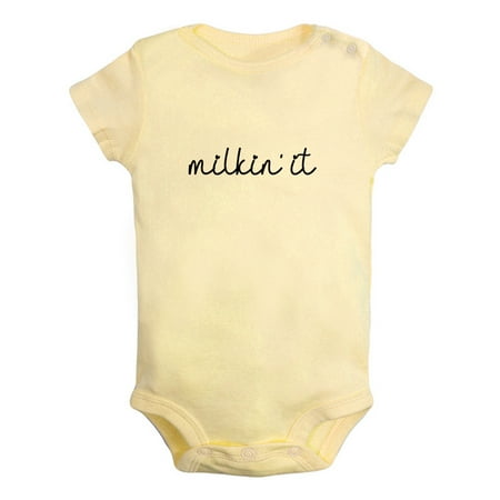 

iDzn Milkin It Funny Rompers For Babies Newborn Baby Unisex Bodysuits Infant Jumpsuits Toddler 0-12 Months Kids One-Piece Oufits (Yellow 12-18 Months)