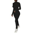 thumbnail image 4 of hirigin Women Fashion Wild Jumpsuits Letter Embroidery Stand Collar Long Sleeve Long Rompers Spring Autumn Skinny One-Piece Clothes, 4 of 9
