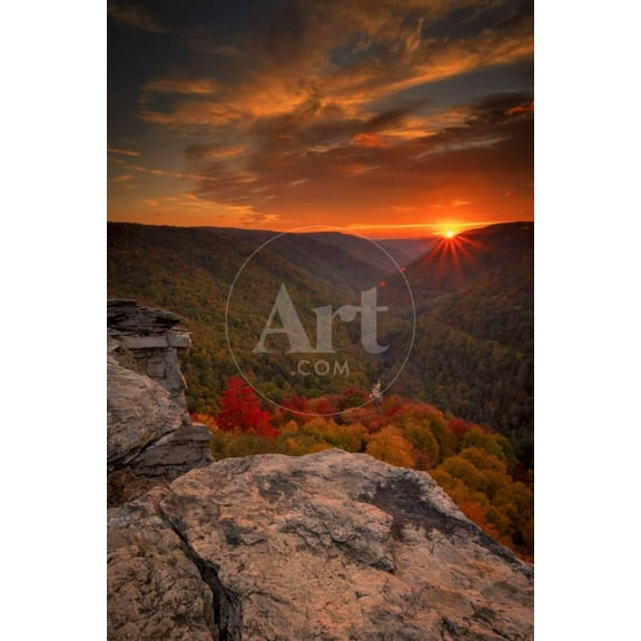 USA, West Virginia, Blackwater Falls State Park Sunset on mountain landscape, Scenic Unframed Photographic Print Wall Art by Jaynes Gallery Sold by ArtCom