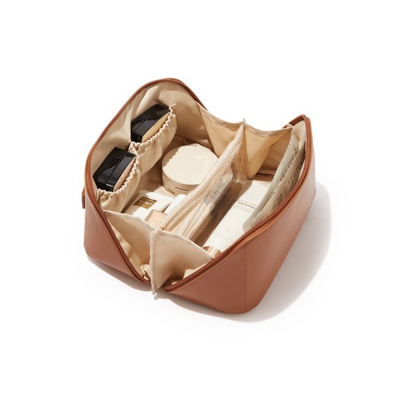 Bolsa de maquillaje EACHY Travel, grande, impermeable, marrón, para mujer