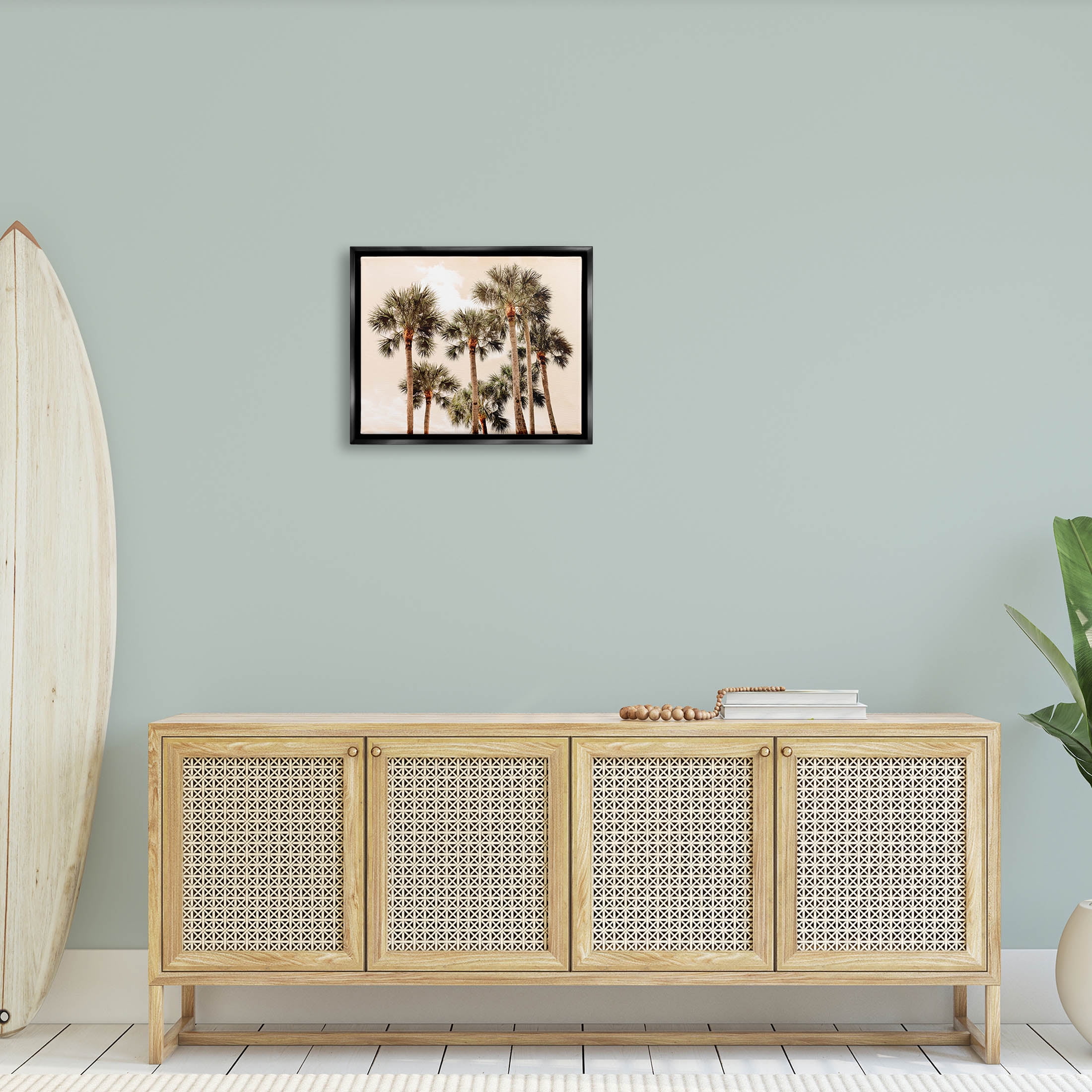 Summer Palm Trees Sky Landscape Photograph Jet Black Framed Art Print Wall Art