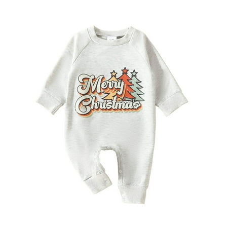 

Unisex Baby Viscose Pajamas Baby Girls Romper Boys Girls Long Sleeve Christmas Letter Prints Romper Jumpsuit Clothes