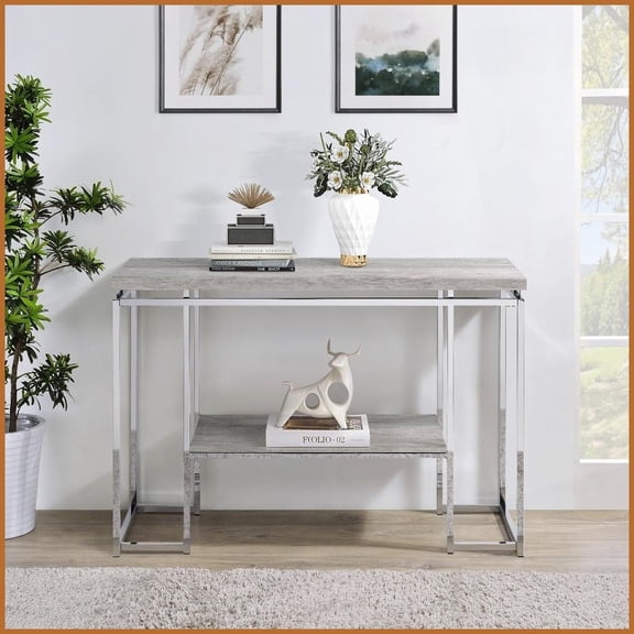Industrial Chic Coffee Table with Natural Oak Top & Chrome Base – Open Storage Shelf for Living Room